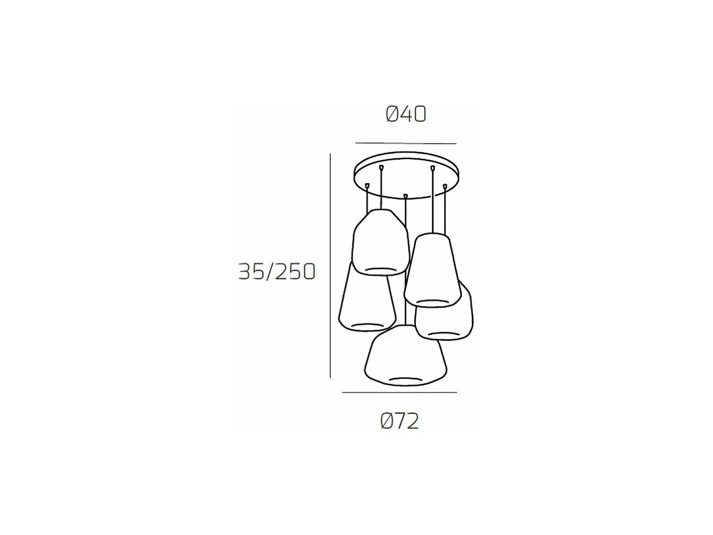 Lámpara Suspendida-Sospensione Cromo 5 Luci Tonda Vetri (Alpha Tr) (Beta 2X Tr) (Gamma 2X Fu) Gris