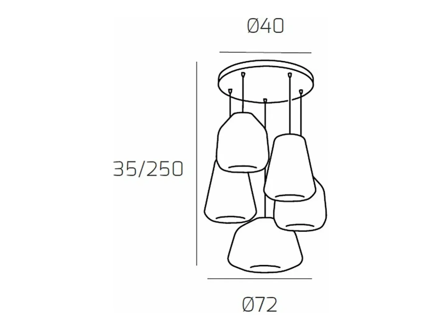 Lámpara Suspendida-Sospensione Cromo 5 Luci Tonda Vetri (Alpha Tr) (Beta 2X Tr) (Gamma 2X Fu) Gris