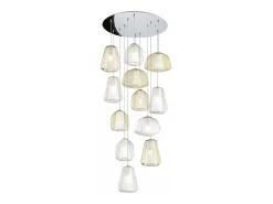 Best Sospensione Cromo 12 Luci Tonda Vetri (Alpha 2 X Am + 1 X Tr) (Beta 2X Am + 2X Tr ) (Gamma 2X Am + 3X Tr) Beige