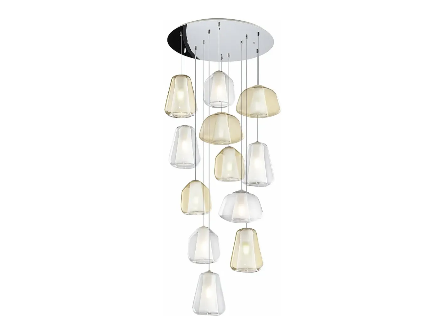 Best Sospensione Cromo 12 Luci Tonda Vetri (Alpha 2 X Am + 1 X Tr) (Beta 2X Am + 2X Tr ) (Gamma 2X Am + 3X Tr) Beige