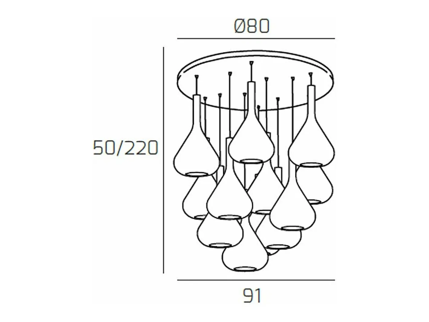Sospensione Cromo 12 Luci Tonda Vetri 6X Tr + 6X Am Transparente