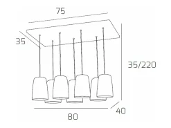 Lámpara Suspendida-Sospensione Cromo Rettangolare 7 Luci (4 Ra + 3 Cr) Cobrizo