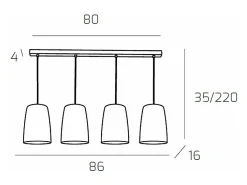 New Sospensione Cromo Rettangolare 4 Luci Ambra Plateado