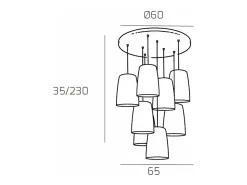 Lámpara Suspendida-Sospensione Cromo Tonda 8 Luci (4 Ra + 4 Cr) Cobrizo