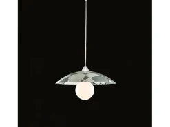 Lámpara Suspendida-Sospensione Diam.40 cm 1 Luce Plastica Vetro Serigrafato Bianco e Grigio Serie Trapezio Blanco