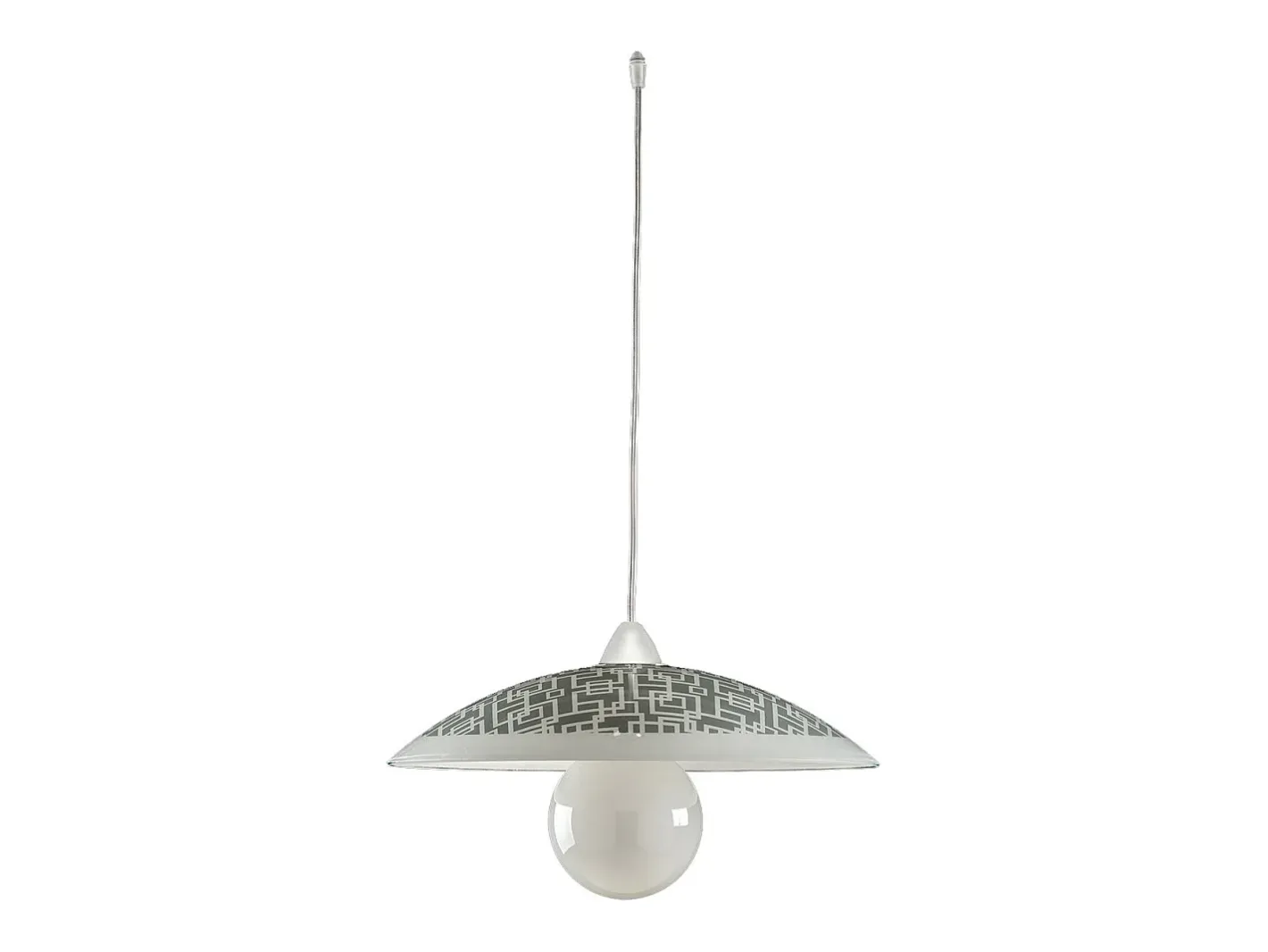 Clearance Sospensione Diam.40 cm 1 Luce Plastica Vetro Serigrafato Bianco e Grigio Serie Dodo Blanco