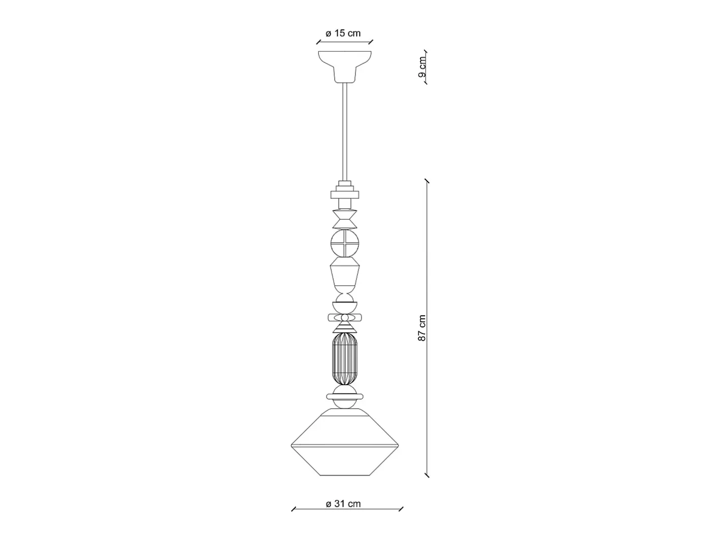 Ferroluce Lámpara Suspendida-Sospensione Grande Vintage Decò Lariat Ceramica Bianco Latte 1 Luce E27 Blanco