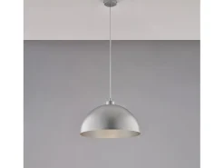 Lámpara Suspendida-Sospensione Industrial 1 Luce Marcus In Ferro Laccato Argento Diam 35 Plateado