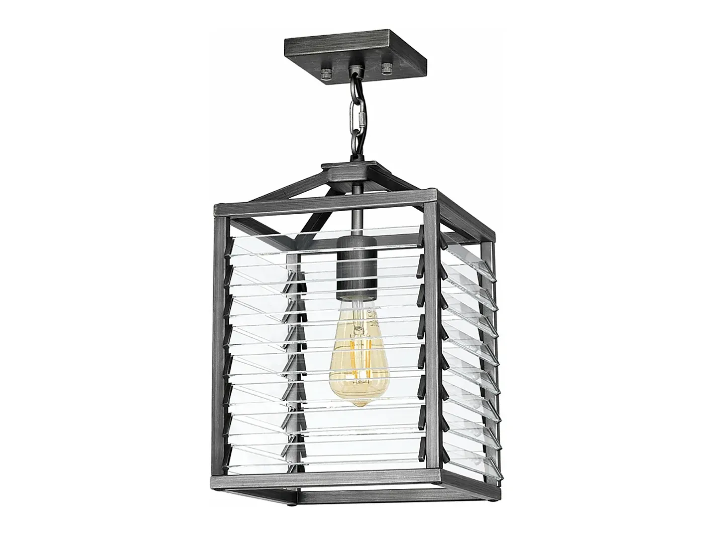 Sospensione Industrial Nordica Louvre Acciaio Canna Di Fucile Vetro 1 Luce E27 Gris