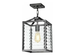 Sospensione Industrial Nordica Louvre Acciaio Canna Di Fucile Vetro 1 Luce E27 Gris