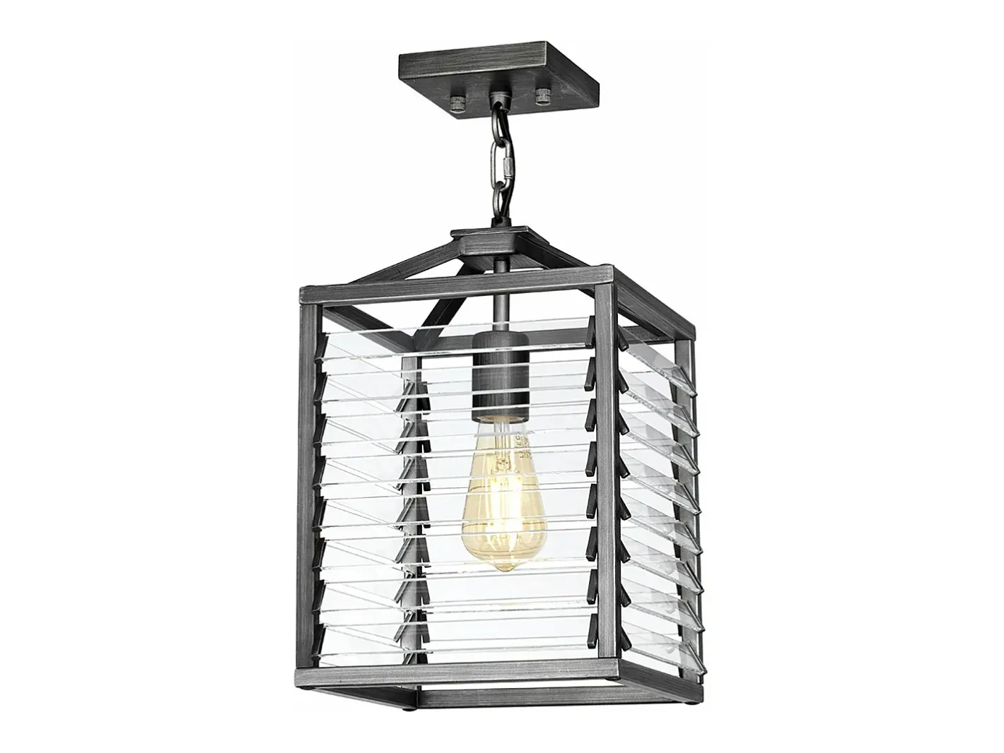 Sospensione Industrial Nordica Louvre Acciaio Canna Di Fucile Vetro 1 Luce E27 Gris