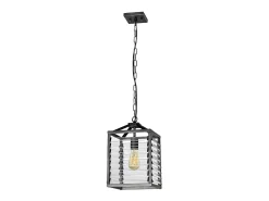 Sospensione Industrial Nordica Louvre Acciaio Canna Di Fucile Vetro 1 Luce E27 Gris