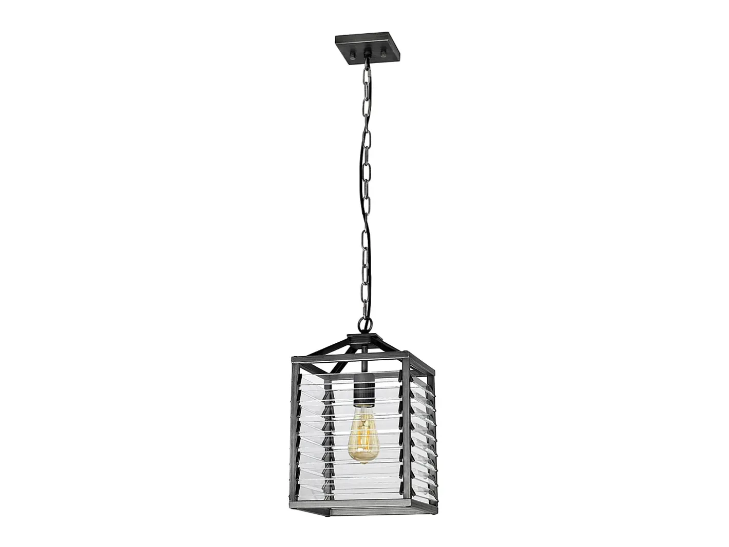 Sospensione Industrial Nordica Louvre Acciaio Canna Di Fucile Vetro 1 Luce E27 Gris