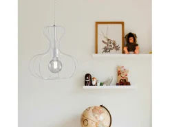 Lámpara Suspendida-Sospensione Industrial Titty 1 Luce Ferro Laccato Bianco E Argento Blanco
