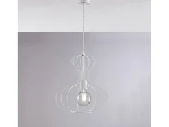 Lámpara Suspendida-Sospensione Industrial Titty 1 Luce Ferro Laccato Bianco E Argento Blanco