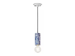 New Ferroluce Sospensione Media Vintage Decò Pi Ceramica Ming Rosso 1 Luce E27 Rojo