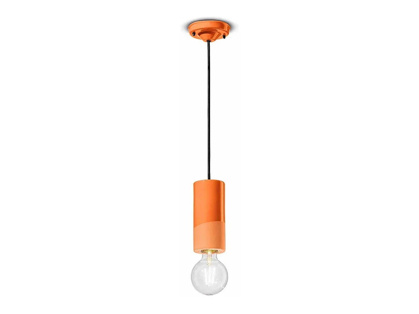 Ferroluce Sospensione Media Vintage Decò Pi Ceramica Arancio Pesca 1 Luce E27 Naranja