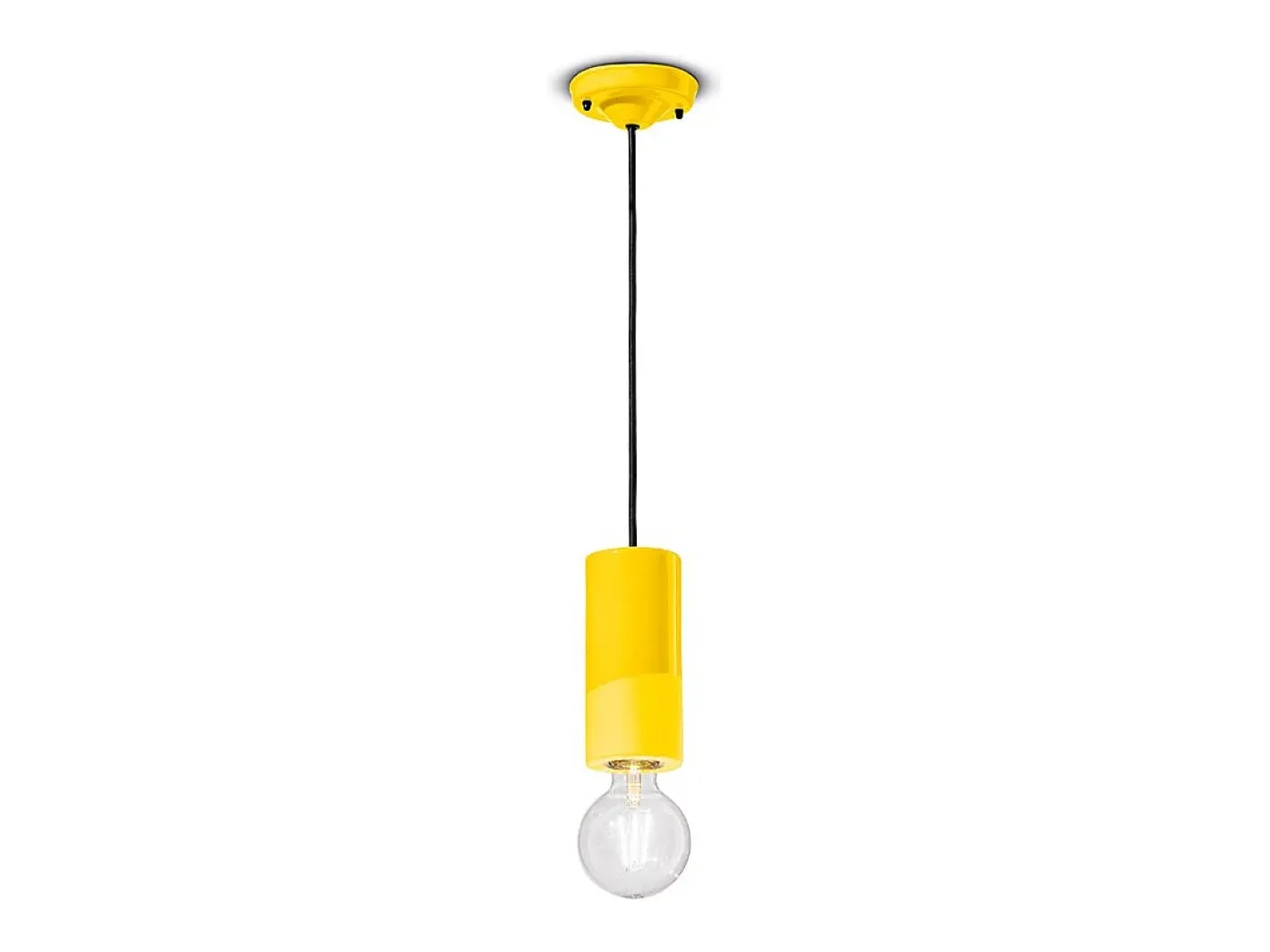 Sale Ferroluce Sospensione Media Vintage Decò Pi Ceramica Giallo Limone 1 Luce E27 Amarillo
