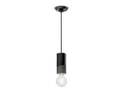 Ferroluce Lámpara Suspendida-Sospensione Media Vintage Decò Pi Ceramica Nero Carbone 1 Luce E27 Negro