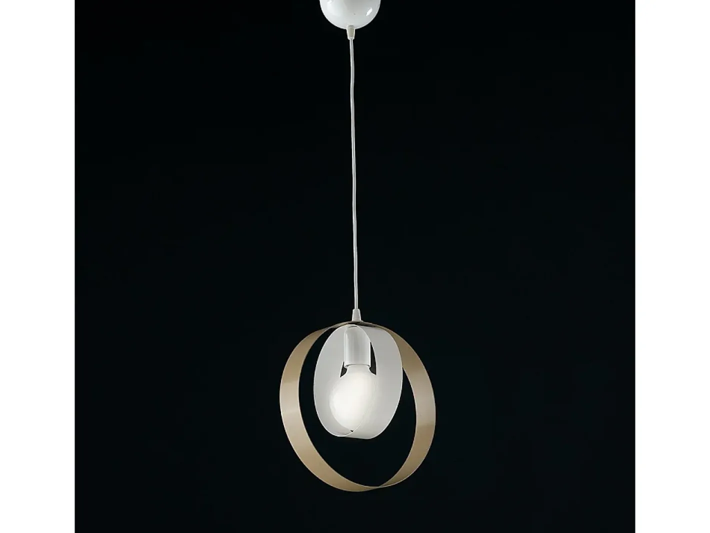 Sospensione Moderna 1 Luce Cerchi Ferro Bianco e Tortora Serie Bolla Topo Discount