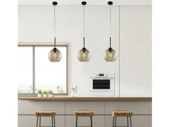 Discount Sospensione Moderna Ankara 1 Luce Ferro Nero Vetro Soffiato Ambra Negro