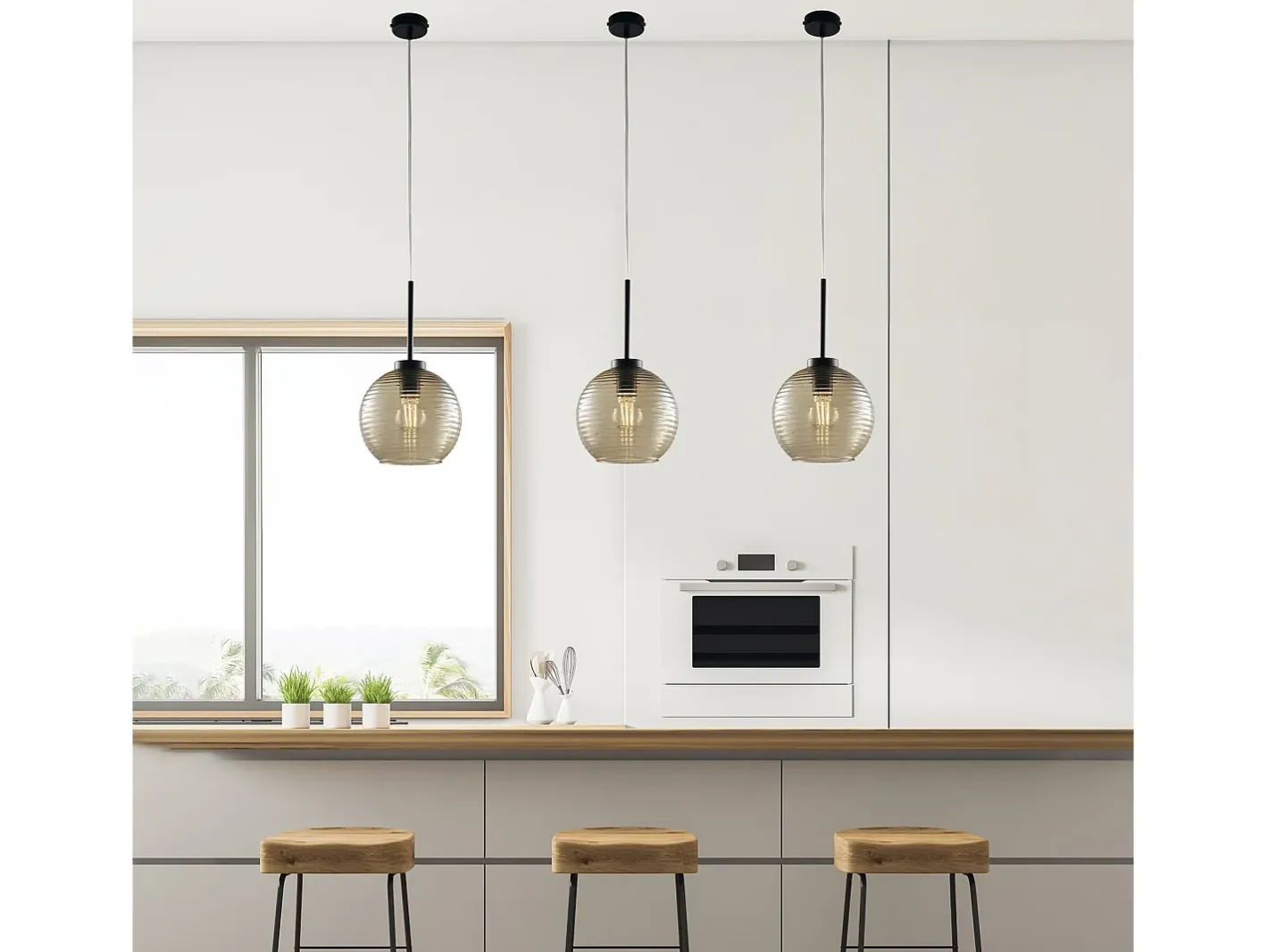 Discount Sospensione Moderna Ankara 1 Luce Ferro Nero Vetro Soffiato Ambra Negro
