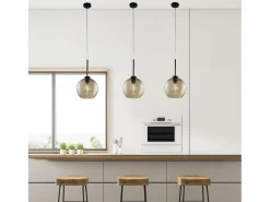 Discount Sospensione Moderna Ankara 1 Luce Ferro Nero Vetro Soffiato Ambra Negro