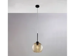 Discount Sospensione Moderna Ankara 1 Luce Ferro Nero Vetro Soffiato Ambra Negro