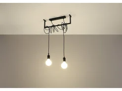 New Sollux Lighting Sospensione Moderna Barra Dritta 2 Luci Nero E27 Colgante moderno de barra recta 2 luces E27 Negro