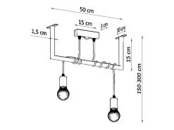 New Sollux Lighting Sospensione Moderna Barra Dritta 2 Luci Nero E27 Colgante moderno de barra recta 2 luces E27 Negro