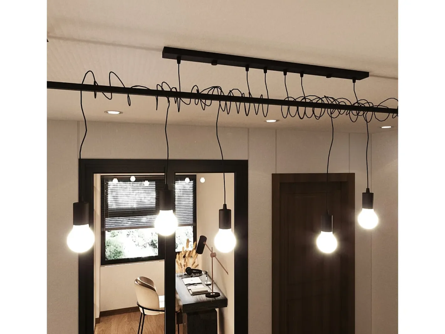 New Sollux Lighting Sospensione Moderna Barra Dritta 2 Luci Nero E27 Colgante moderno de barra recta 2 luces E27 Negro