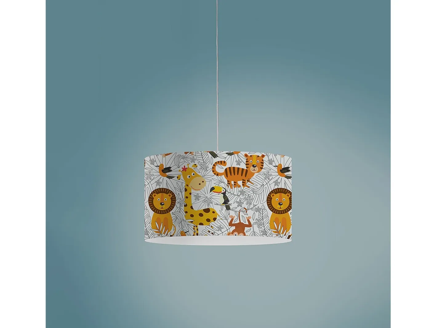 Lámpara Suspendida-Sospensione Moderna Decokids Polilux ® Grafica Savana 1 Luce E27 Blanco
