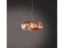 Lámpara Suspendida-Sospensione Moderna Flat Polilux ® Rame E Metallo Cromo 1 Luce E27 Cobrizo