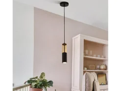 New Sospensione Moderna Merrygold Acciaio Nero Ambra 1 Luce Gu10 Negro