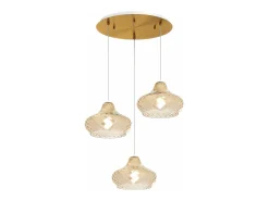 Best Sospensione Ottone Satinato 3 Luci Tonda Vetri Piccoli Ambra Beige