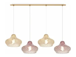 Sospensione Ottone Satinato 4 Luci Rettangolare Vetri (2 X Piccolo Am + 2 X Piccolo Ru) Dorado Discount