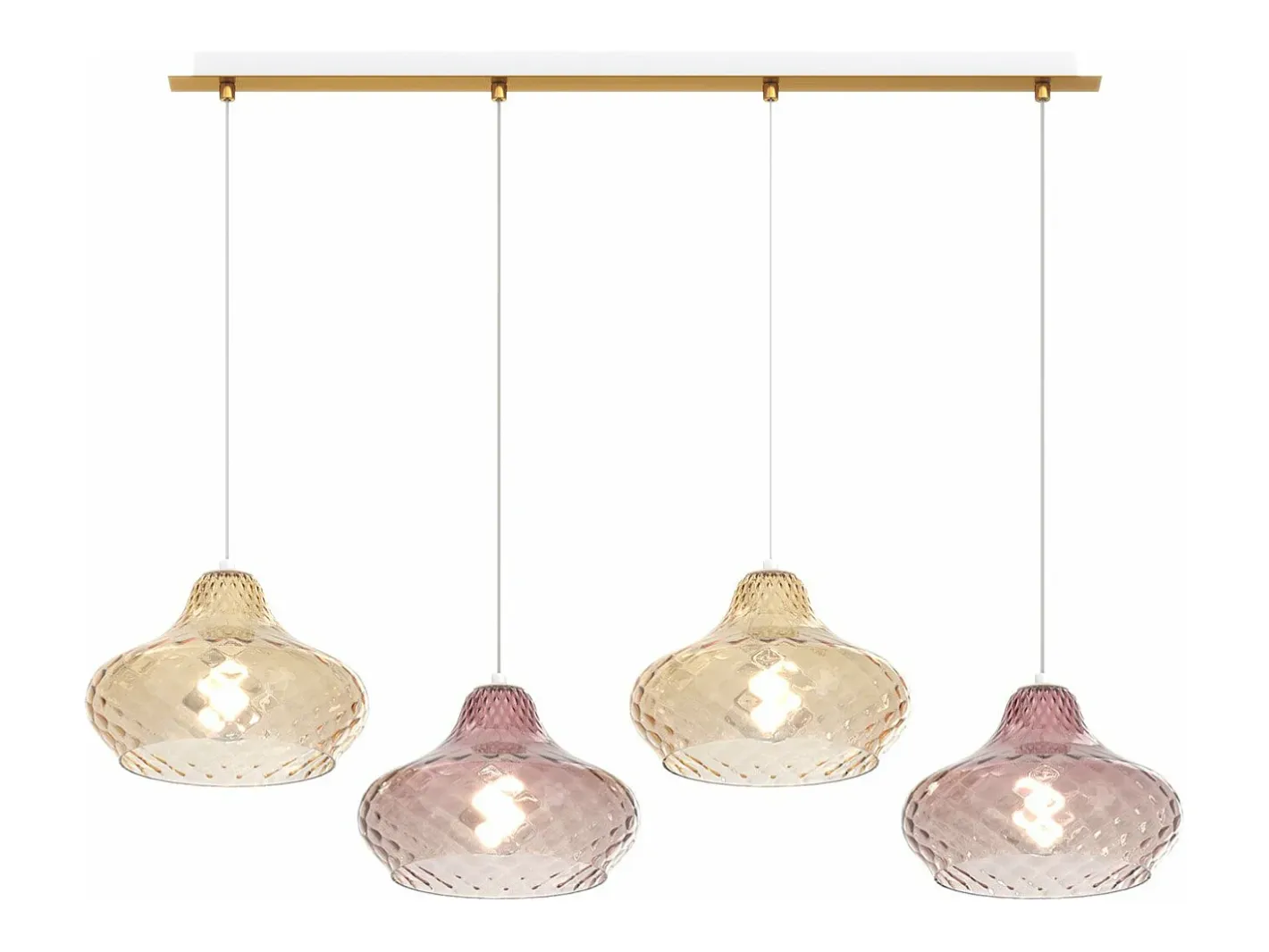 Sospensione Ottone Satinato 4 Luci Rettangolare Vetri (2 X Piccolo Am + 2 X Piccolo Ru) Dorado Discount