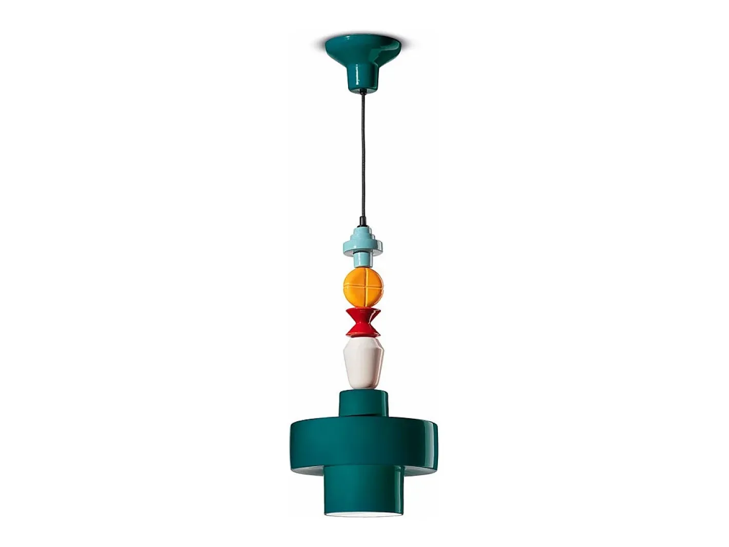 Ferroluce Sospensione Piccola Tonda Vintage Decò Lariat Ceramica 1 Luce E27 Verde