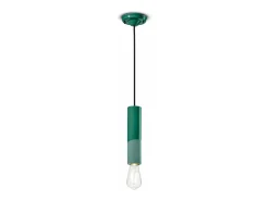 Ferroluce Sospensione Piccola Vintage Decò Pi Ceramica Bottiglia 1 Luce E27 Verde Sale