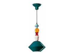 Ferroluce Sospensione Piccola Vintage Decò Lariat Ceramica Petrolio 1 Luce E27 Verde Clearance