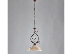 Sospensione Rustica 1Luce Ferro Battuto Nero Ruggine Vetro Ambra Serie Faraone Marru00f3n chocolate Clearance