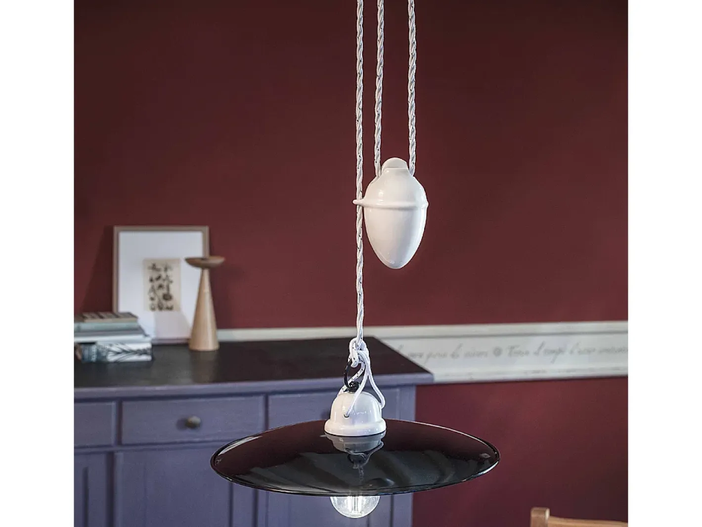 Outlet Ferroluce Sospensione Saliscendi Classico Potenza Ferro E Ceramica Nero 35Cm 1 Luce E27 Negro