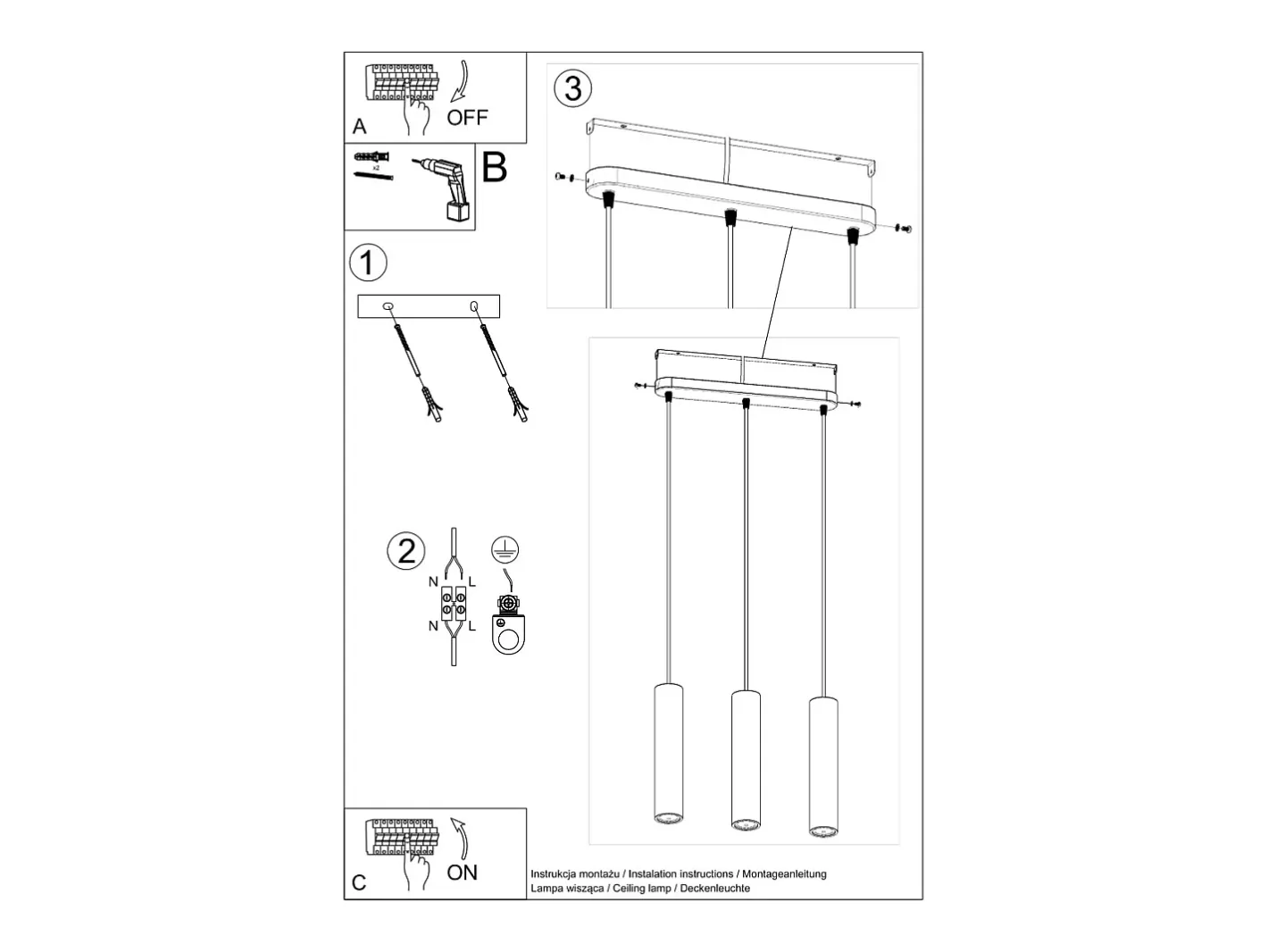 Best Sollux Lighting Sospensione Tripla Grigio Chiaro GU10 Lámpara colgante triple claro GU10 Gris