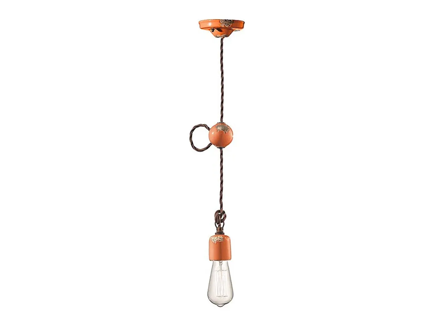 Ferroluce Sospensione Vintage Ceramica Arancio 1 Luce E27 Naranja Outlet