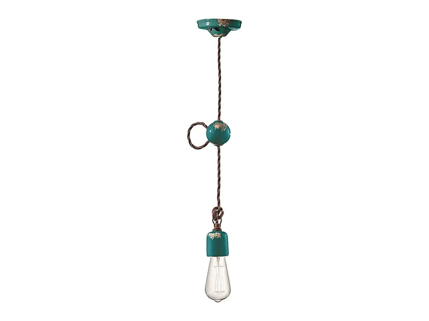 Ferroluce Lámpara Suspendida-Sospensione Vintage Ceramica 1 Luce E27 Verde