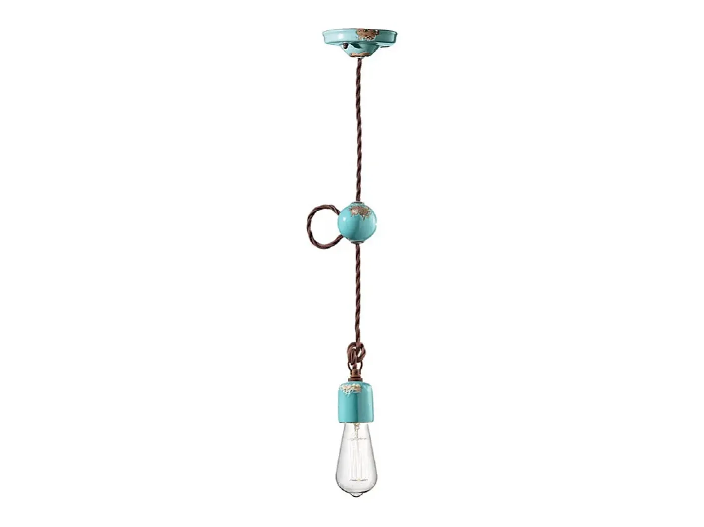 Ferroluce Sospensione Vintage Ceramica Azzurra 1 Luce E27 Azul celeste Discount