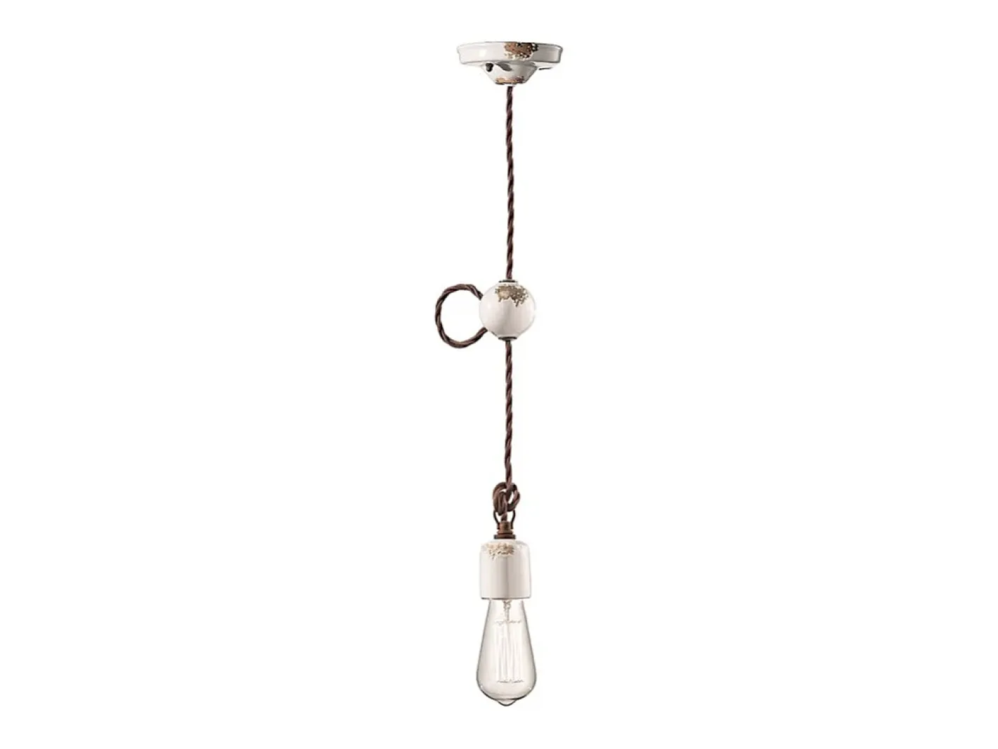 Sale Ferroluce Sospensione Vintage Ceramica Bianca 1 Luce E27 Blanco