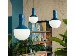 Ferroluce Sospensione Vintage Grande Decò Selaron Ceramica Blu 1 Luce E27 Azul Hot