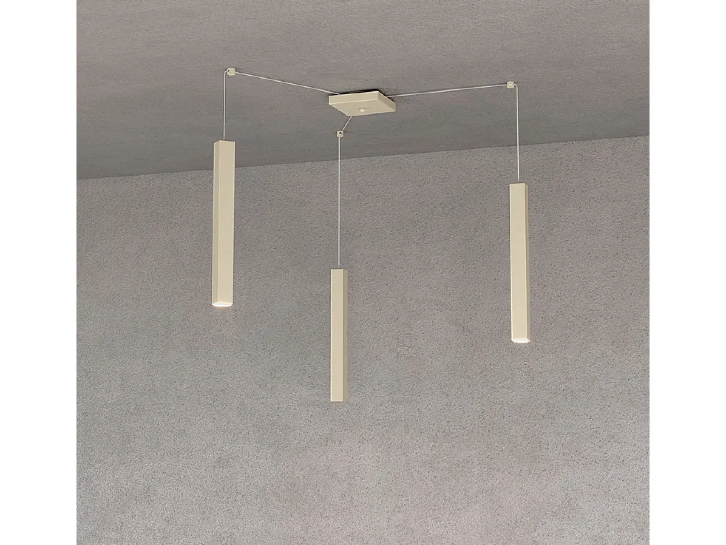 Lámpara Suspendida-Square Tube Sospensione 3 Luci Sabbia Cavo Cm.250 Con Base Marru00f3n