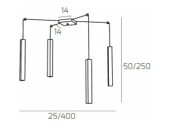 Square Tube Sospensione 4 Luci Nero Cavo Cm.250 Con Base Negro Outlet